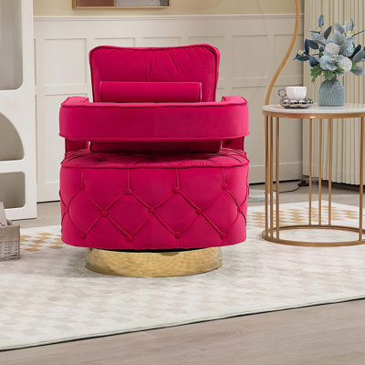 Chaise d'appoint pivotante - Chaise d'appoint moderne avec coussin, fauteuil d'appoint en velours avec bouton capitonné pour le salon, la chambre à coucher, le bureau (ROUGE)