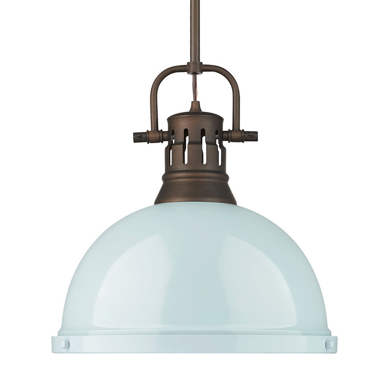 Luminaire suspendu 1 lumière avec tige Bryceton, Bronze huilé, Écume de mer, écume de mer