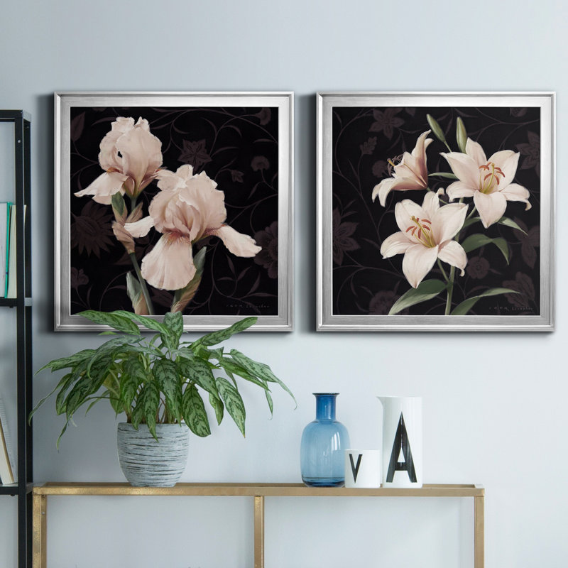Iris Elegante - Peinture sur toile 2 pièces, Cadre argenté, H 26,5 po x l 53 po x P 1,5 po