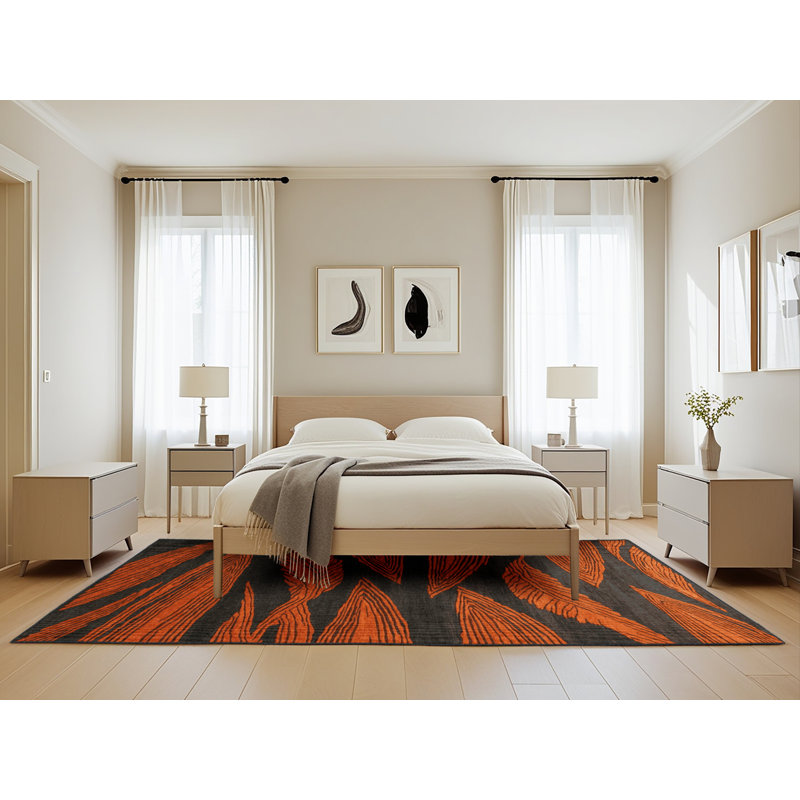 Machine Washable Art Deco Brown Area Rug, Rectangle 5' x 8'