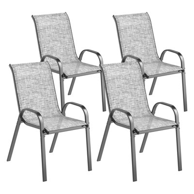 Outdoor Dining Chairs Set of 4, Stackable Patio Dining Chairs, High Back Outdoor Patio Chairs with Breathable Mesh Seat, Metal Frame for Garden Lawn B by George Oliver