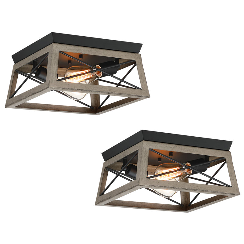 2-Light Flush Mount with Barnwood Accents, Gray Oak