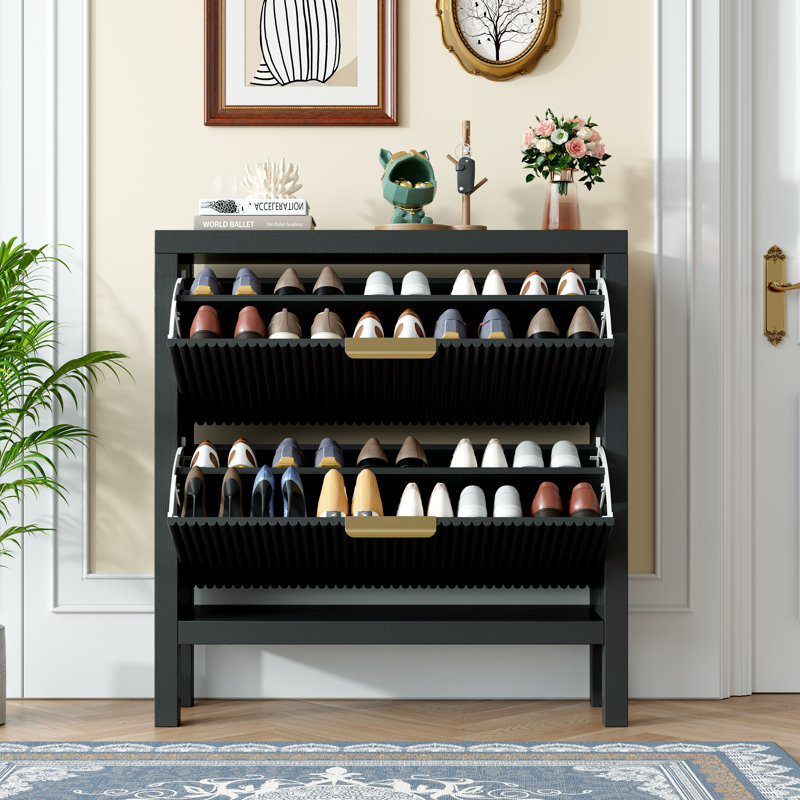 18 Pair Shoe Storage Cabinet, Black