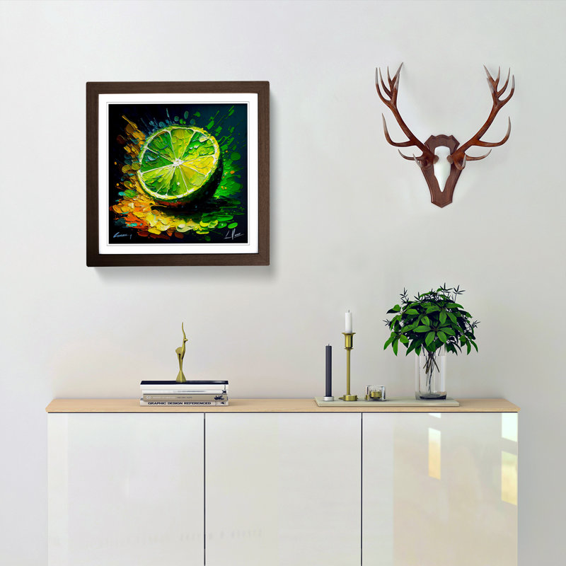 Lime Fruit Palette Knife Painting - Framed Print, Walnut