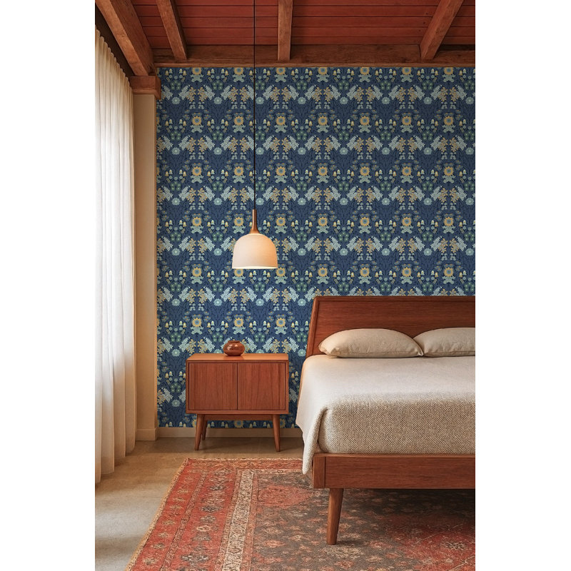 Wild Meadow - Wallpaper, Navy Indigo, Premium Paper
