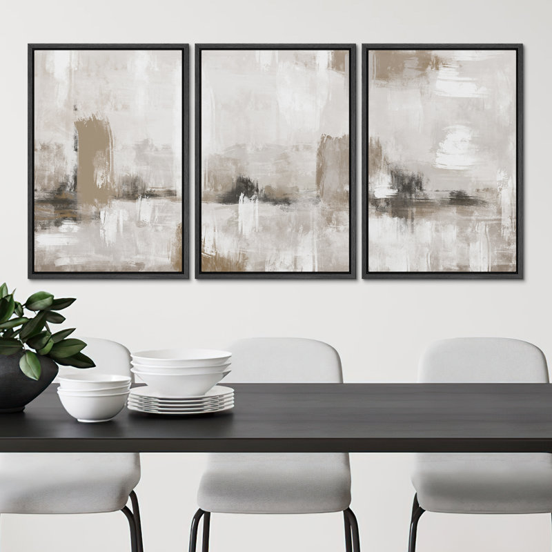 Muted Brown Grunge Abstract Modern Rustic Zen Neutral Home Decor - Framed Canvas Print Wall Art Work, Black Framed