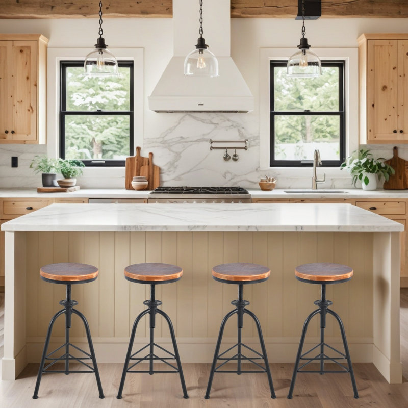 Tabouret pivotant en bois massif Jomarion, Noir