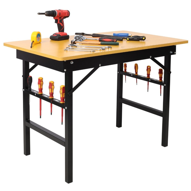 Établi portatif pliable avec ruban à mesurer et détecteur d'angle, banc à outils robuste avec poignée de transport pour chantier