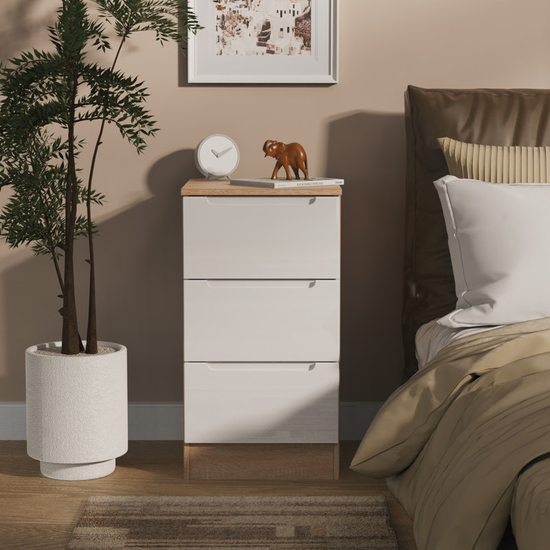 Bisma 37cm W Manufactured Wood Bedside Table, White/Oak