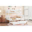 Lit superposé simple en bois d'hévéa blanc avec lit gigogne, échelle convertible, garde-corps et conception amovible-940591589