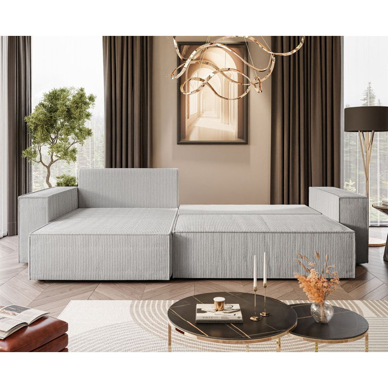 Raaya 4 Seater Corduroy Sofa Bed, Light Grey