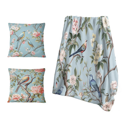 Chinoiserie With Birds And Peonies XIV - Floral Living Room Throw Blanket