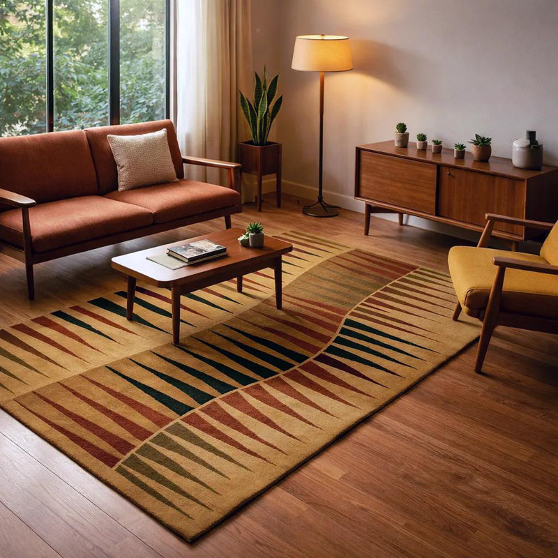 Aadi Geometric Hand-Knotted Wool Tan/Red/Black Area Rug, Rectangle 2' x 3'