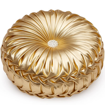 Coussins décoratifs dorés, coussins circulaires, coussins décoratifs plissés à la main à la citrouille, coussins dorés, coussins décoratifs métalliques lisses pour canapé-lit de salon