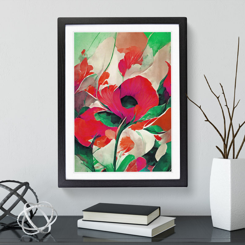 XV1022-271X Abstract Floral Modern No.5 - Single Picture Frame Painting, 64cm H x 46cm W x 2cm D, Black