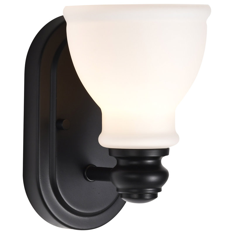 Meuble-lavabo 1 lumière Loletta - noir mat avec verre blanc satiné