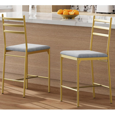 Counter Height Barstools with Footrest and Back, Modern Upholstered Bar Chairs, Metal Bar Stools for Kitchen Counter, Island, Counter Bar