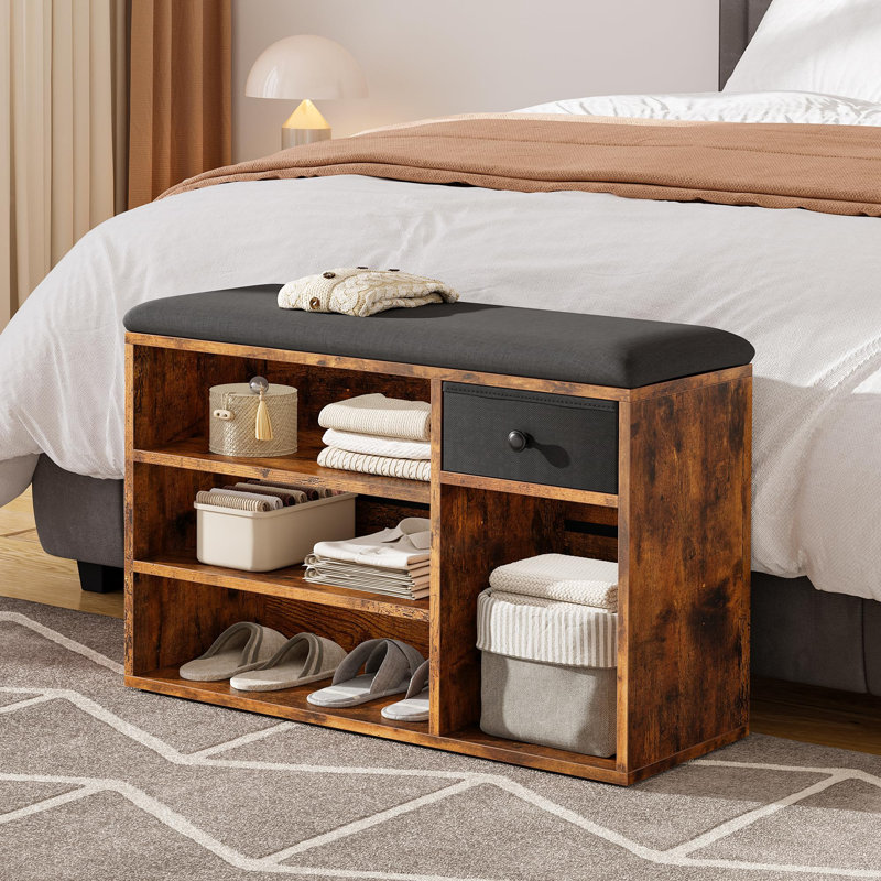 7 Pair Shoe Storage Bench, Brown/Black