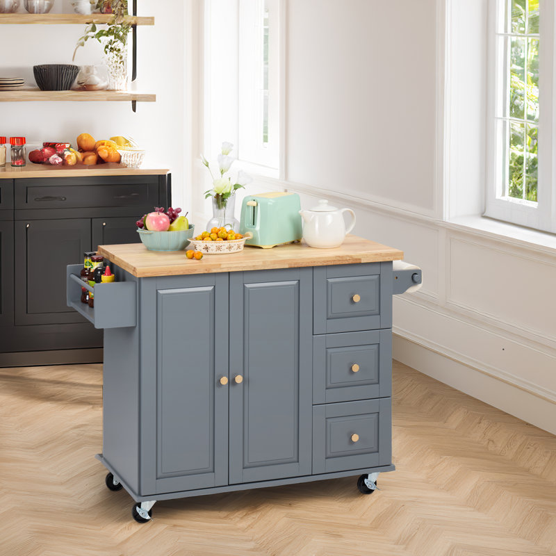 Îlot de cuisine avec plateau en bois Berkly, Gris