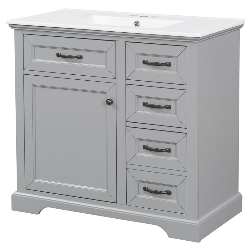 [Vidéo] Meuble-lavabo de 36 po avec lavabo, Gris clair, 36"