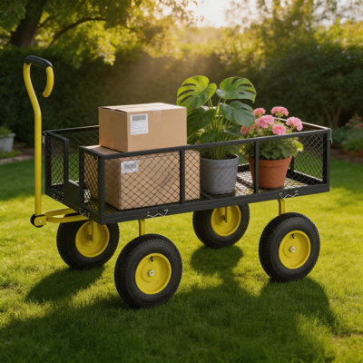 Chariot utilitaire 3 en 1 en métal, chariot en acier de 900 lb avec côtés amovibles et pneus de 10 po