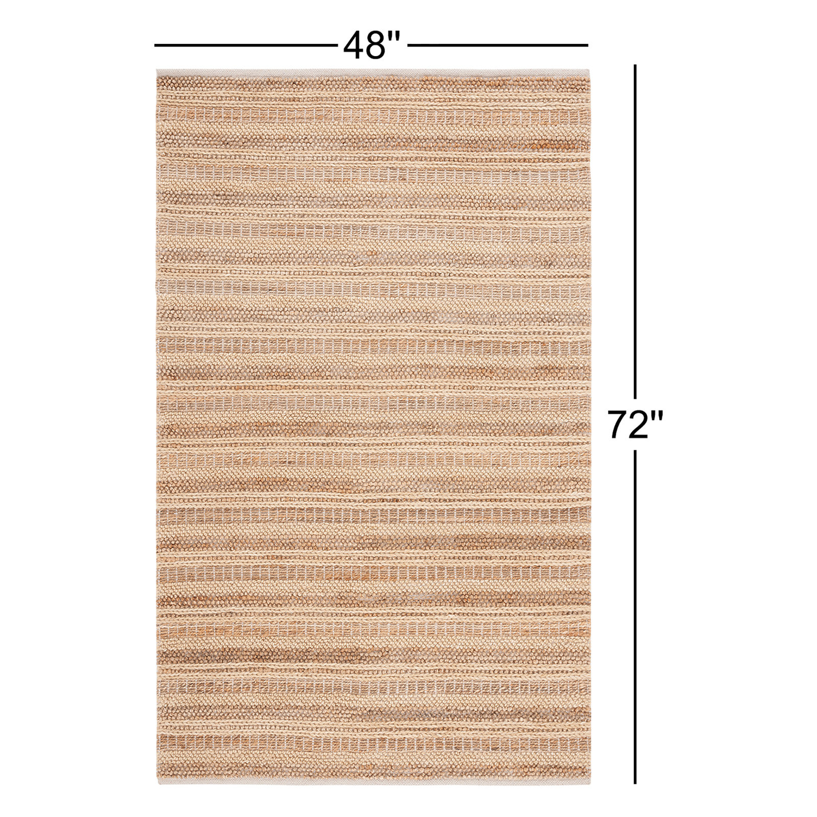 Brown Beige Hand-Woven Striped Wool Rug, Rectangle 4' x 6'