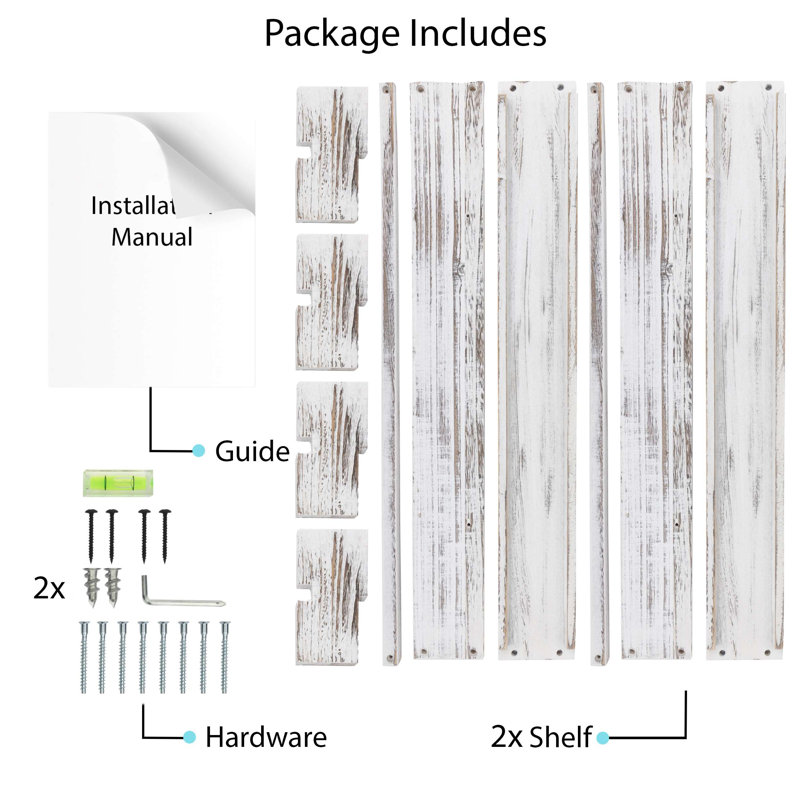 Berlinville 2 Piece Paulownia Floating Shelf, White/Gray