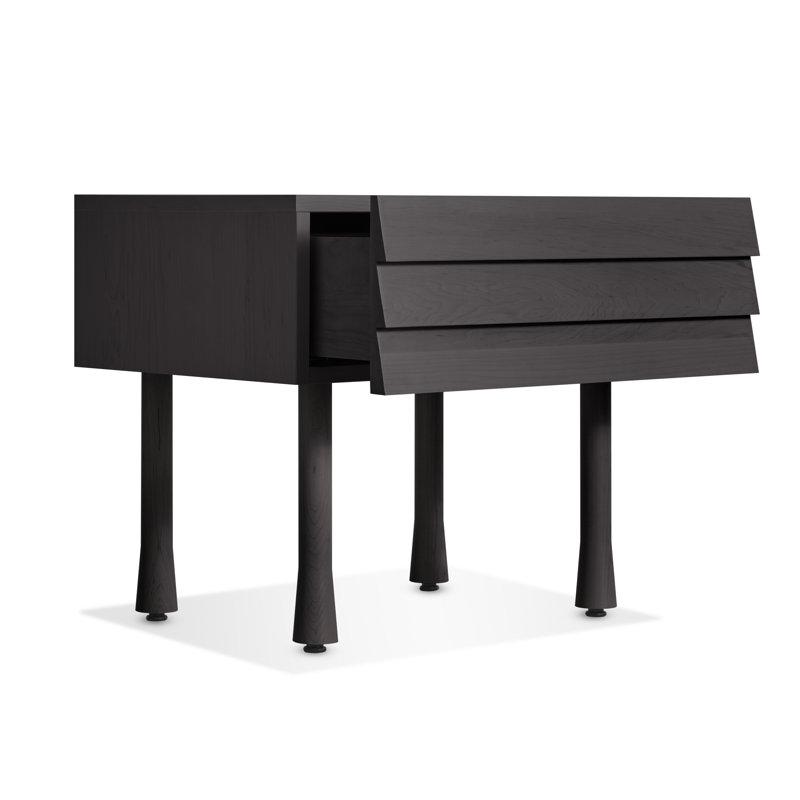 Lap 1 - Drawer Solid Wood Nightstand, Black on Ash / Black
