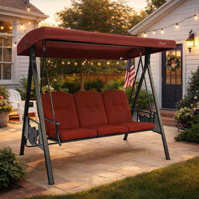 Balancelle de patio à 3 places avec support Kozyard Herbert, baldaquin ajustable, balancelle autoportante d'extérieur pour la cour, la piscine, le balcon, terre cuite résistante aux intempéries