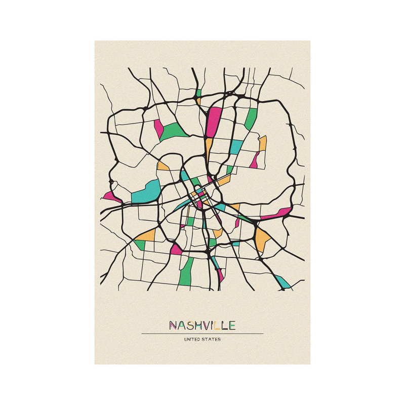 Nashville, Tennessee Map by Ayse Deniz Akerman - Wrapped Canvas Painting, 101.6 cm H x 66.04 cm W x 1.91 cm D