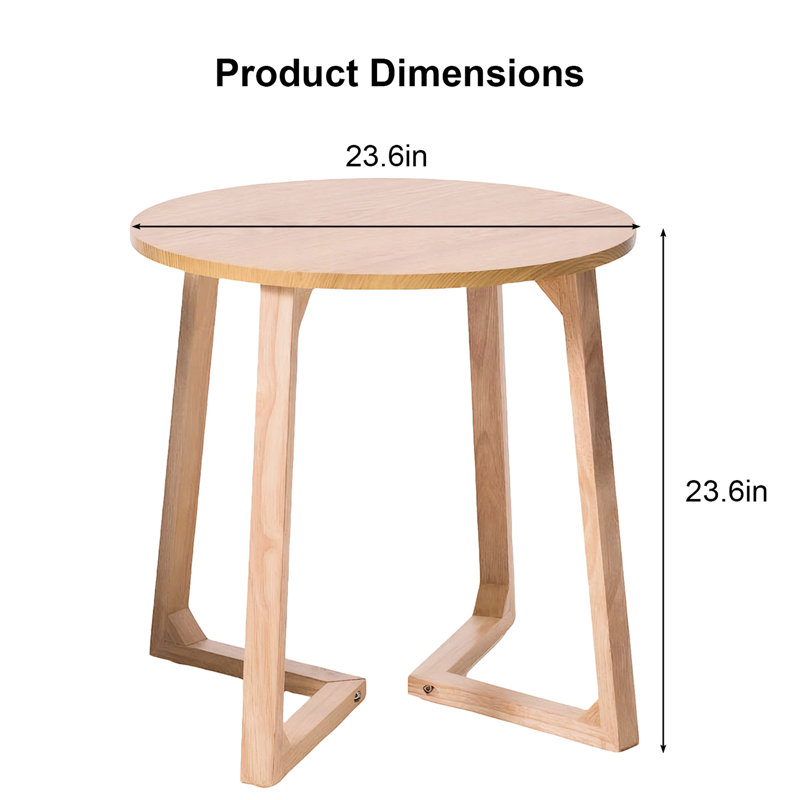 Table d'appoint ronde de 61 cm (24 po), de style moderne du milieu du siècle, en bois massif avec pieds en forme de V, idéale pour les petits espaces (salon et chambre) comme table basse ou table de chevet, aspect naturel, facile à nettoyer.