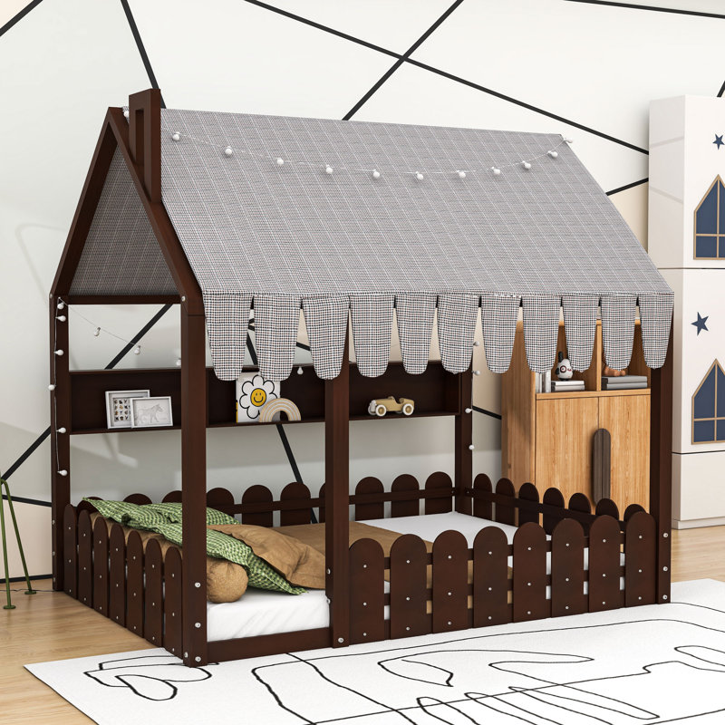 Lit en bois Montessori House, Lit double, Espresso
