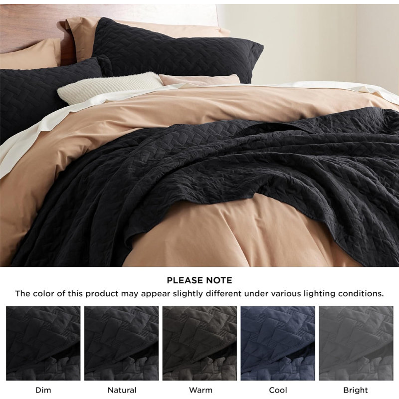 Quilts Lightweight Bedspreads with Basket Weave Pattern, Soft Quilt Bedding Set, Hazel Comforter Set Coverlet, Black