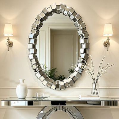 Geometric Wall & Accent Mirrors, Silver MDF Glass Modern Entryway Decor