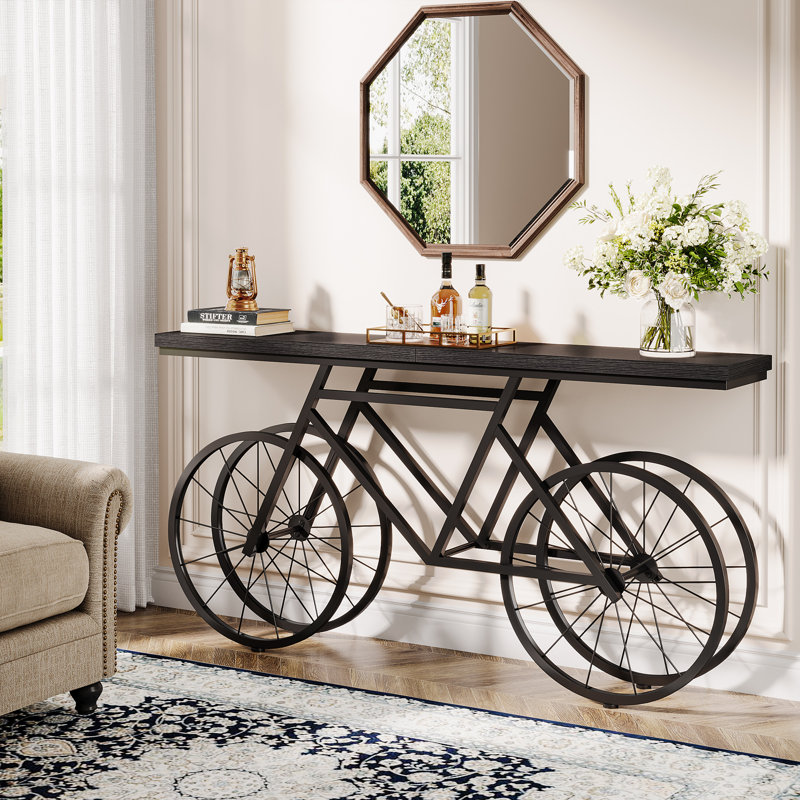 70.9? Extra Long Console Table with Bicycle Base, Narrow Sofa Table Industrial Entryway Table, Black, Black