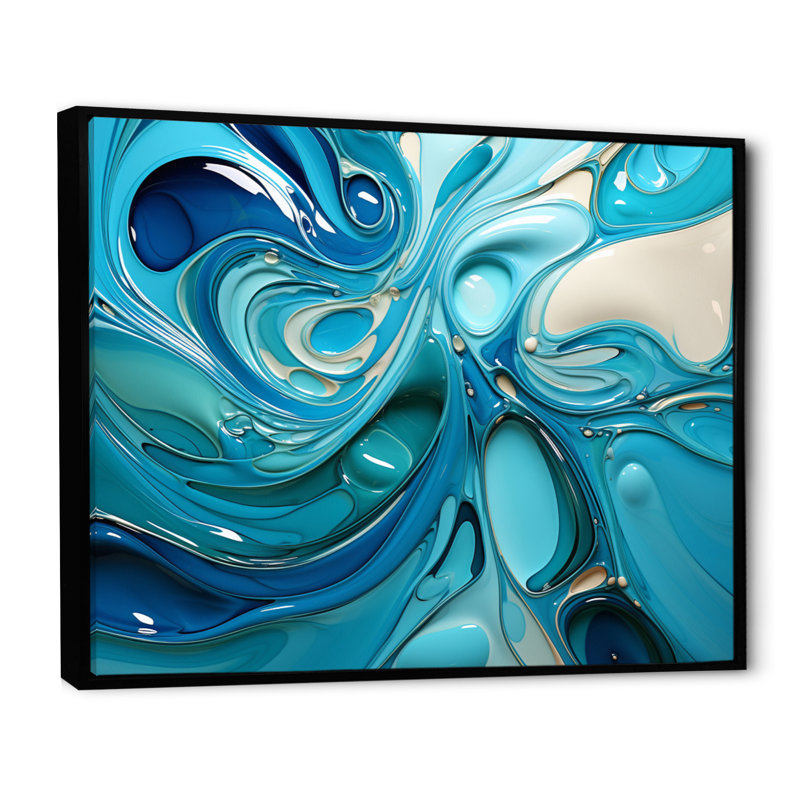 Blue Fluid Grind II - Abstract Marble Wall Art, 34" H x 44" W x 1.5" D, Black Floater Framed