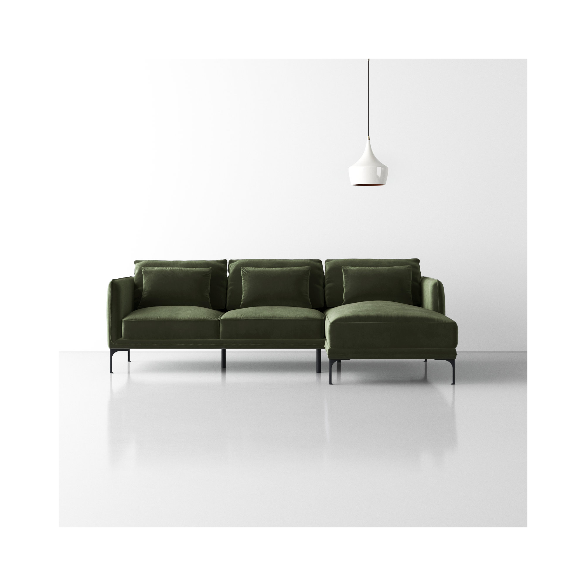 Rae Upholstered Chaise L-Sectional, Green Cotton Blend, Right Hand Facing