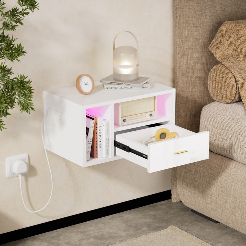 46.5cm W Manufactured Wood Bedside Table, White