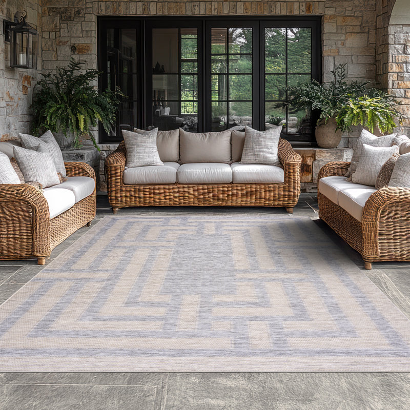 Amanda Geometric Beige & Gray Indoor / Outdoor Area Rug, Rectangle 5'3" x 7'3"
