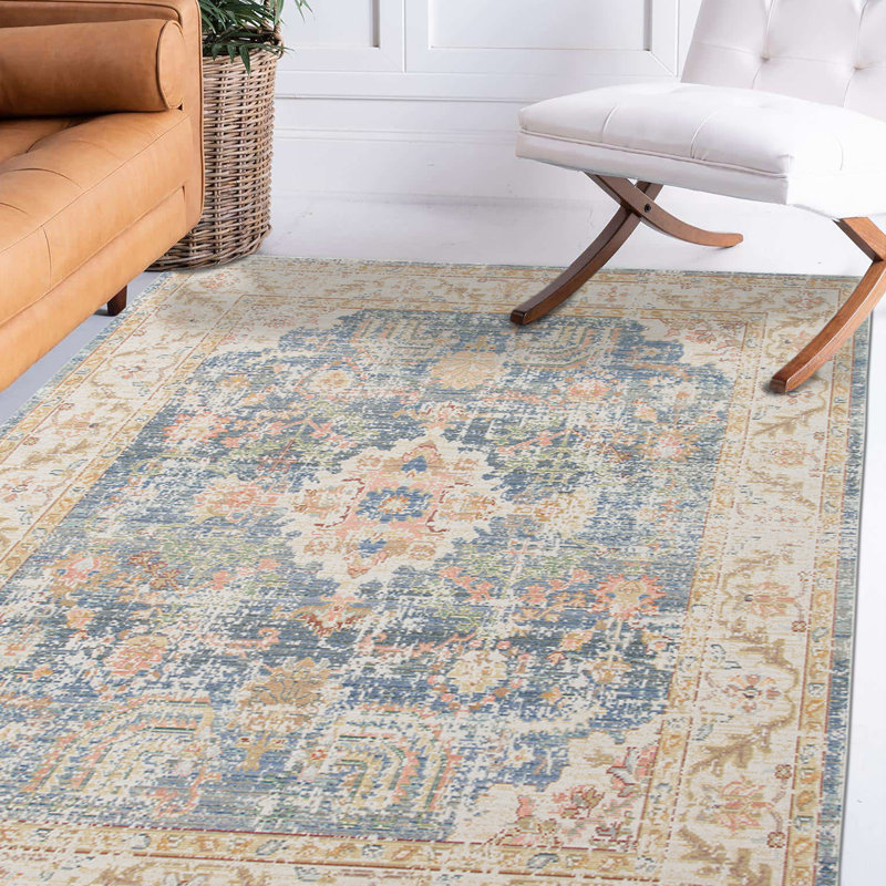 Wentworth Traditional Vintage Medallion Low Pile Performance Area Rug, Rectangle 5'3" x 7'3"