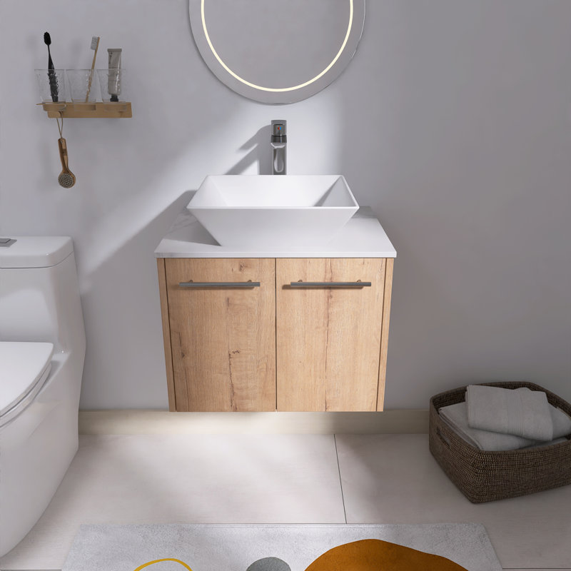 Rarnby 24" Wall-Mounted Bathroom Vanity Set with Sintered Stone Top,Ceramic Basin, Square, 24"