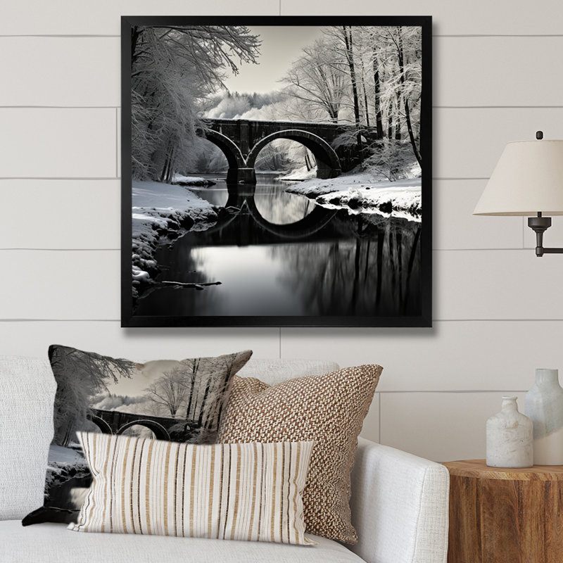 «Bridges Winter Scenery» sur toile, Cadre simple noir, H 36 po x l 36 po x P 1,5 po
