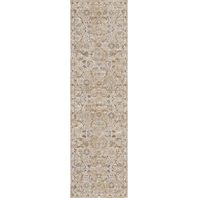 Tapis oriental en polyester crème Boomery, Tapis de couloir 2 pi 2 po x 7 pi 7 po