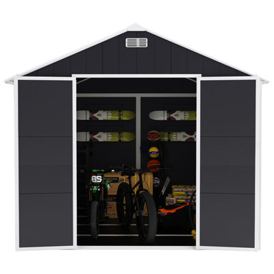 8 Ft. W X 8 Ft. D Resin Shed With 12Mm Thick PP Board And HD Window Lighting, PP Material In Dark Gray (62 Sq. Ft.)