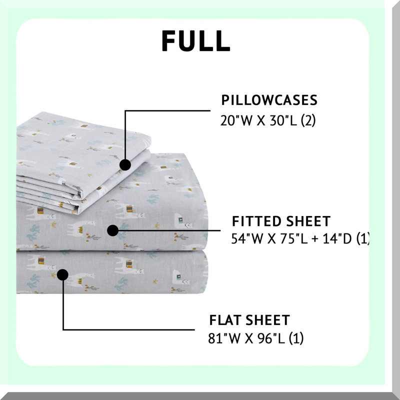 Breathable Cotton Cozy Sheet Set - Lightweight & Soft Bedding with Elastic Pocket - All Season Full Size 4 Piece - Matching Pillow Case - Lama Multi