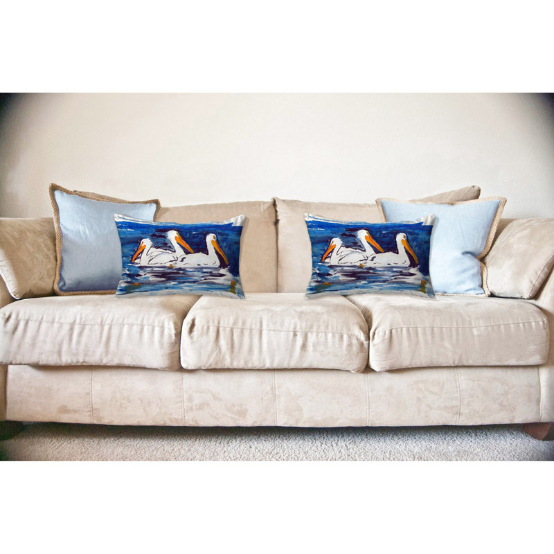 Three Pelicans Outdoor Reversible Throw Pillow