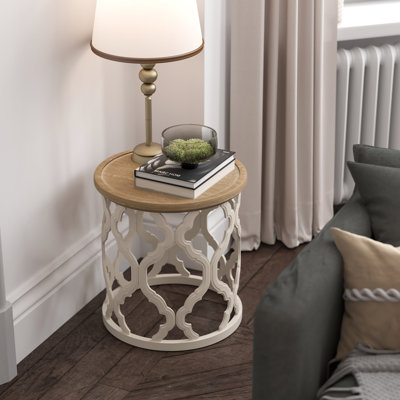 Dozier Rustic Farmhouse Tray Top Round End Table with Wood Frame Base