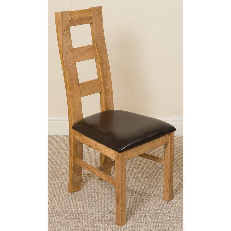 47cm H Upholstered Ladder Back Side Chair in Brown, Light Oak