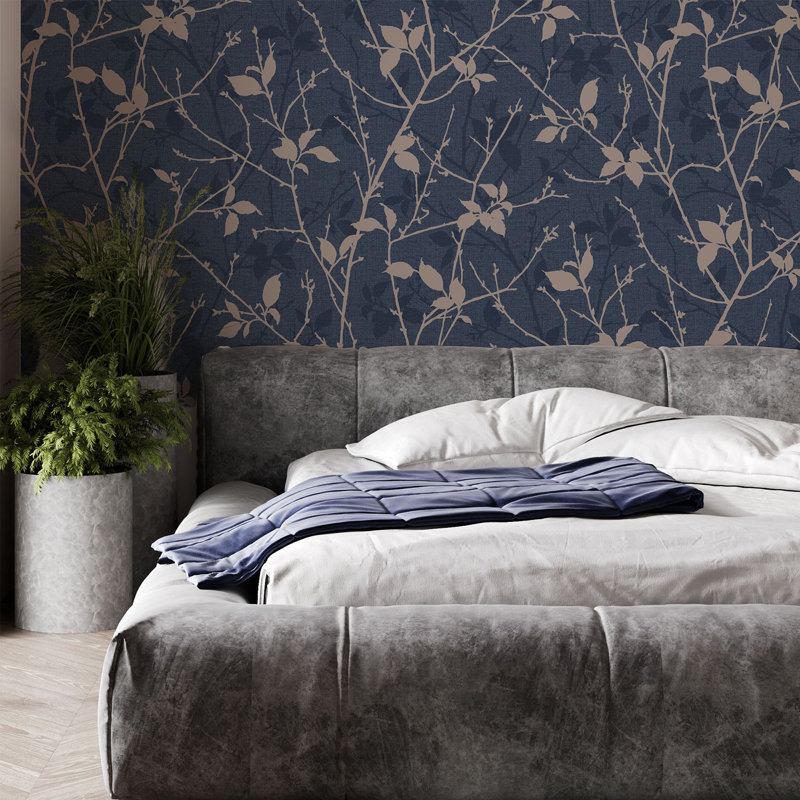 Double rouleau floral Grimbald, Bleu marine / cuivre