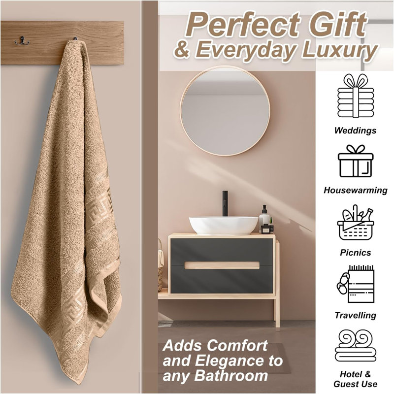 Premium Egyptian 100% Cotton Towels | Soft, Lightweight, Ultra-Absorbent Bathroom Towels for Daily Comfort, Natural